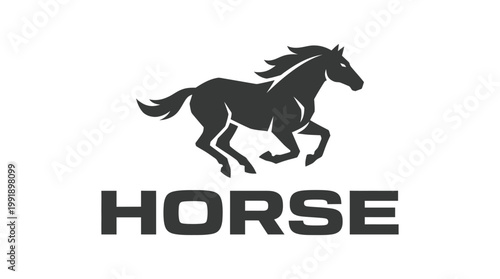 Silhouette of a Galloping Horse with the Word HORSE.