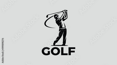 Golf Player Silhouette Swinging Club Sport Emblem.