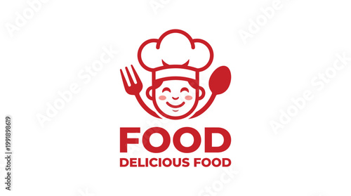Cute Chef Character with Fork and Spoon Logo.