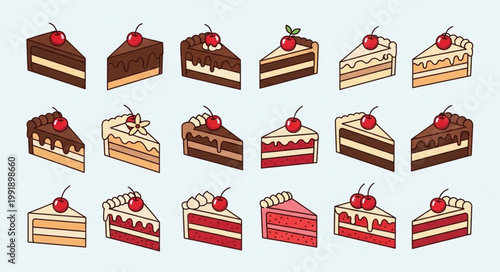 Collection of Delicious Slices of Cake with Cherries on Top.