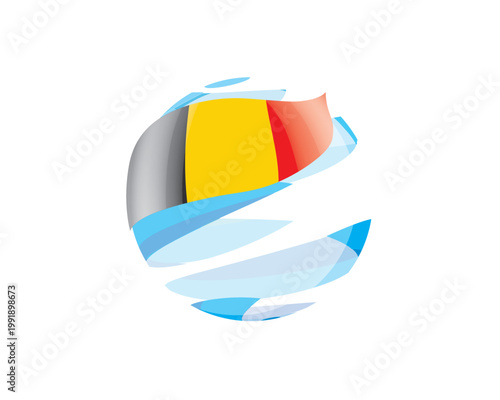 Flat of patriotic globe featuring waving Belgian flag design