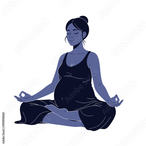 Pregnant Woman Meditating in Lotus Pose, Peaceful Mind, Healthy Lifestyle