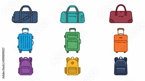 Collection of colorful travel bags and luggage for various journeys.