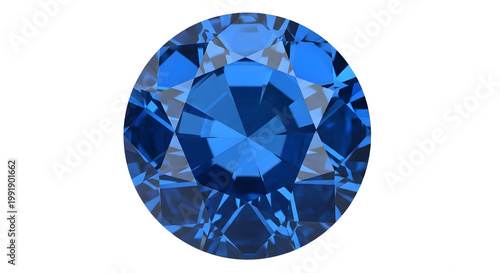 Bright Blue Round Gemstone Centered on Transparent Background