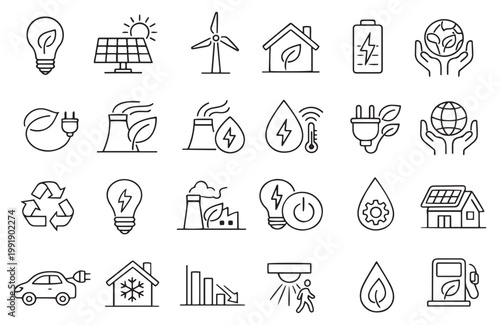 renewable energy green technology clean power editable line icons