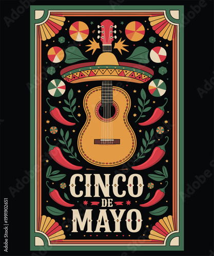 Festive cinco de mayo celebration with sombrero and maracas