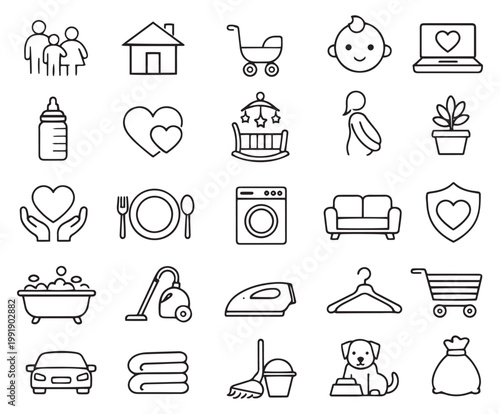 family life home services parenting household maintenance and domestic icons
