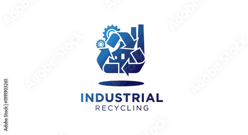 Industrial Recycling Logo Depicting Gears and Arrows in Blue Color.