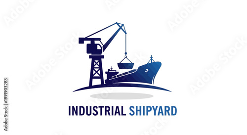 Industrial Shipyard Logo Depicting a Crane and Cargo Ship.