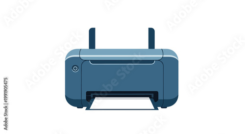 Modern Blue Printer Printing Document on White Background - Technology Concept
