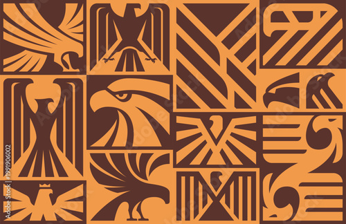 set of geometric eagle pattern with retro color, eagle logo vector illustration