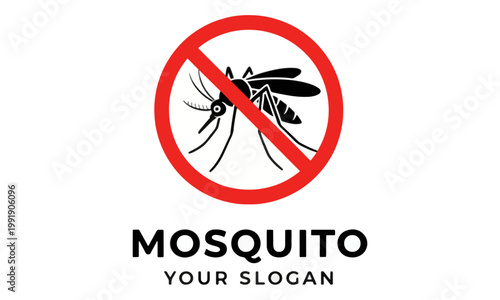 Mosquito Prohibition Logo Icon with Red Stop Sign