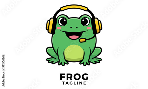 Frog wearing headset gaming mascot logo isolated on white