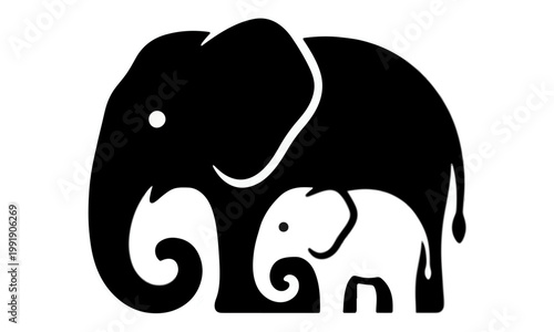 Elephant Mother and Baby Negative Space Logo Silhouette