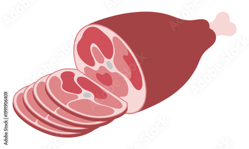 Raw Meat Shank with Slices Illustration Isolated on White