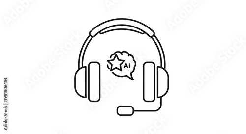 AI customer service headset icon, artificial intelligence support symbol, chatbot call center illustration, technology customer care sign