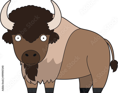 Cute cartoon vector illustration of a bison isolated on white background