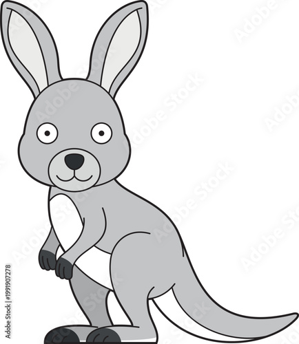 Cute cartoon vector illustration of a grey kangaroo isolated on white background