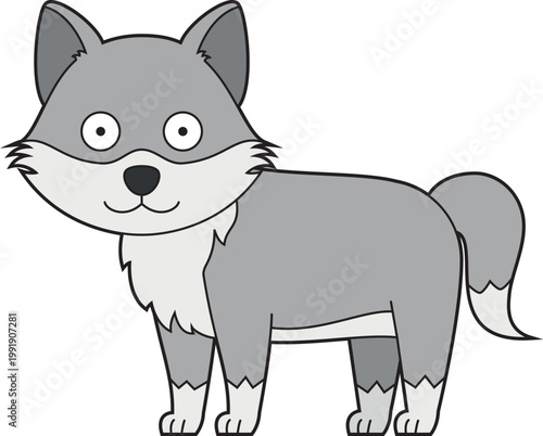 Cute cartoon vector illustration of a grey wolf isolated on white background