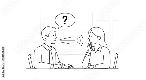 Business Communication, Office Conversation, People Talking, Meeting Discussion, Line Art Vector