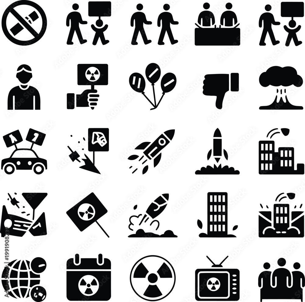 Fototapeta premium Protest and technology silhouette icons