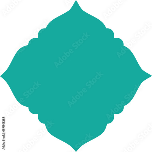 Abstract teal diamond shape with scalloped edges minimalist design isolated on white background