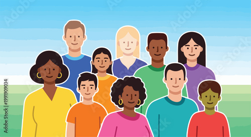 Diverse community group of people avatars, multicultural society and inclusive team illustration, flat vector characters for social unity