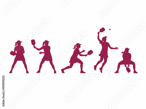 Pickleball Player Silhouettes Set of Female Athletes Playing
