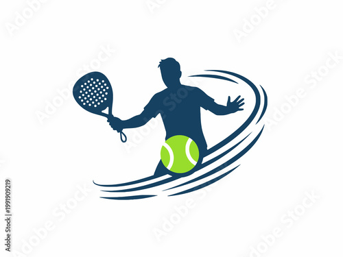 Padel Player Silhouette Holding Racket with Ball Motion Logo