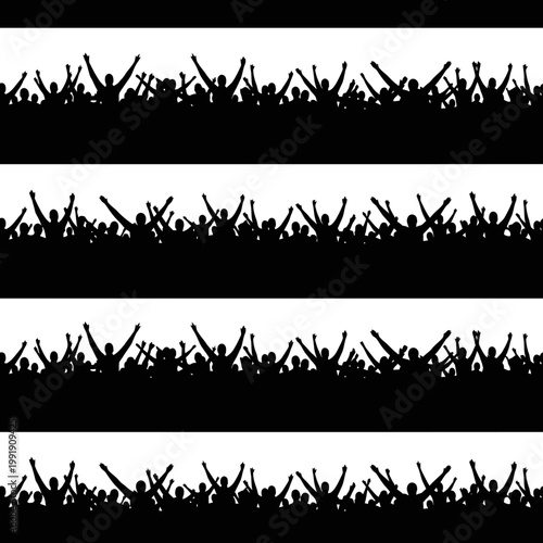 Crowd Silhouette with Raised Hands, Cheering Audience, Concert Fans, Celebration