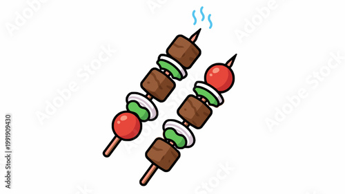 Grilled Beef Kebabs with Vegetables Vector Illustration