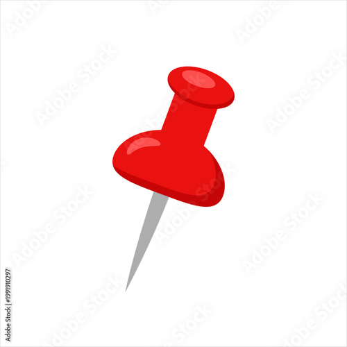 Push pin illustration pointed red plastic with sharp tip.