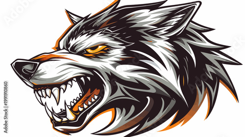 Aggressive wolf head illustration vector graphic with snarling teeth design