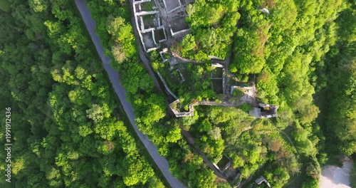 Aerial view of Dvigrad medieval castle ruins in Istria, Croatia