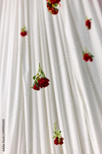 Romantic Detail of Hanging Red Roses Backdrop
