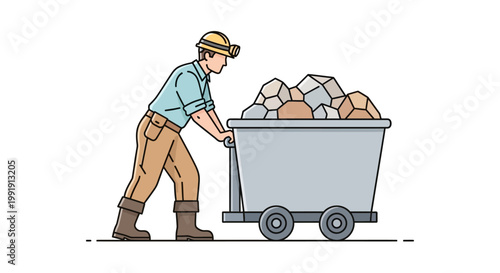 Man pushing a wheelbarrow filled with rocks.