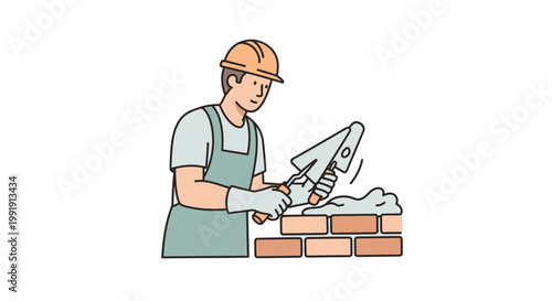 Man working with bricks and trowel.