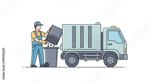 Garbage collector emptying trash into a waste disposal truck.