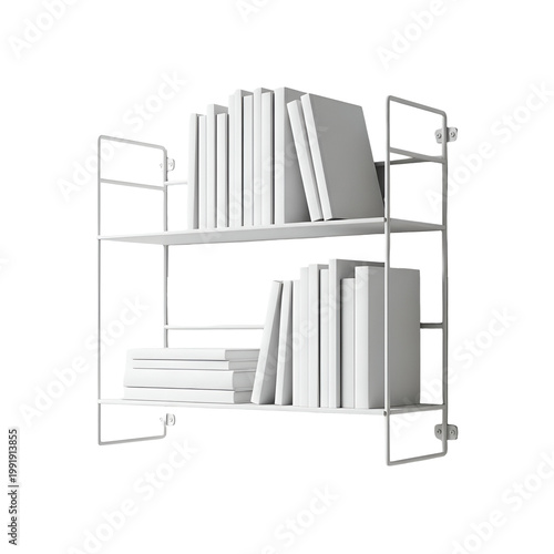 Modern White Shelf Filled with Books for Home or Office Decor