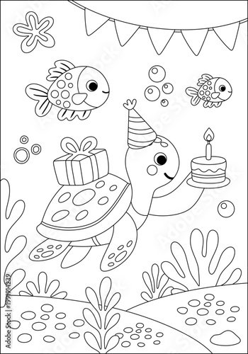 Coloring page for kids. Under the sea.