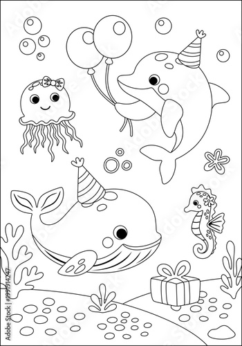 Coloring page for kids. Under the sea.
