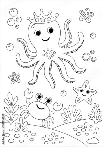 Coloring page for kids. Under the sea.