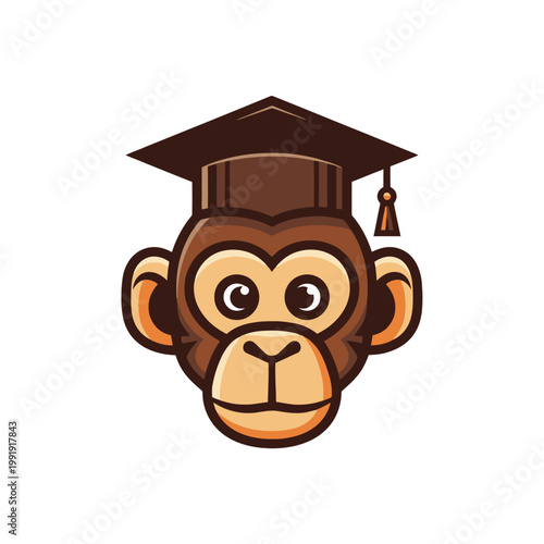 Cute Cartoon Monkey Head Wearing Graduation Cap.