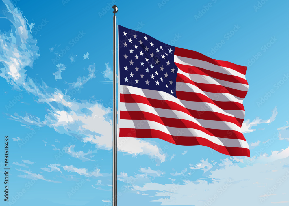 Obraz premium American flag background vector with waving stripes and stars, symbolizing unity, freedom, and patriotic celebration.
