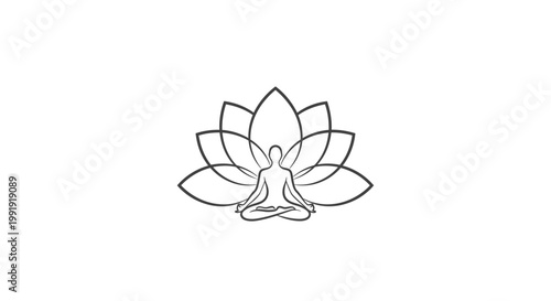 Meditating Person Silhouette Inside Lotus Flower Outline