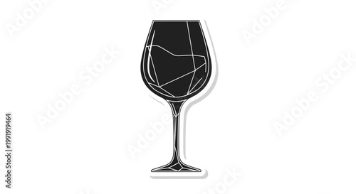 Minimalist Black Silhouette of Wine Glass with Red Wine Swirls, Isolated
