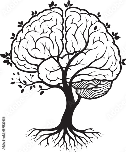 Conceptual illustration of a brain shaped like a tree