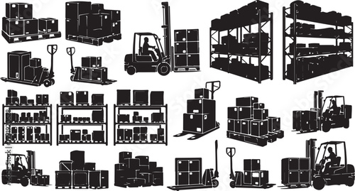 Warehouse Storage and Logistics Icons Set Illustration