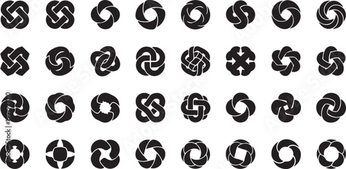 Collection of black knot and swirl design elements