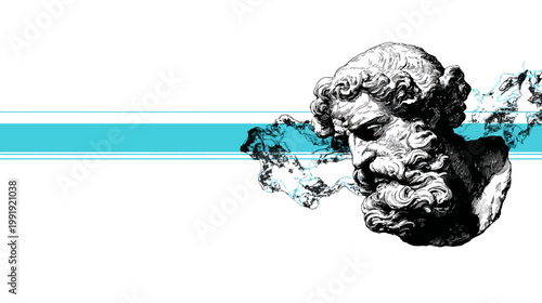 Ancient bust artwork with graphic elements on white background design